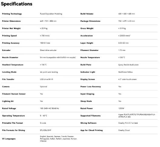 Creality Ender-5 Max 3D Printer specs.webp